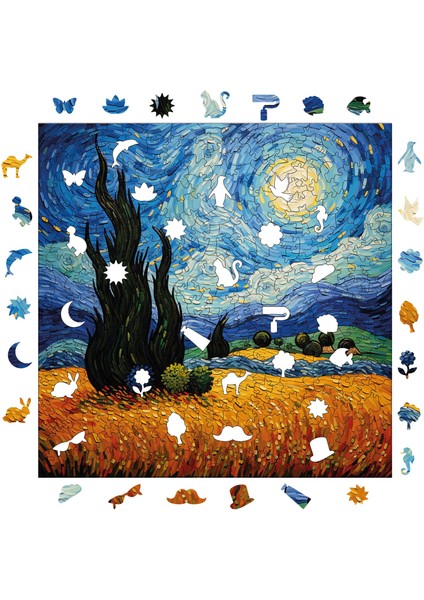 Van Gogh Yıldızlı Gece Reprodüksiyonu Ahşap Puzzle Yetişkin Benzersiz Parçalı Yapboz Puzzle S1-35