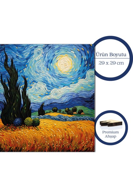 Van Gogh Yıldızlı Gece Reprodüksiyonu Ahşap Puzzle Yetişkin Benzersiz Parçalı Yapboz Puzzle S1-35