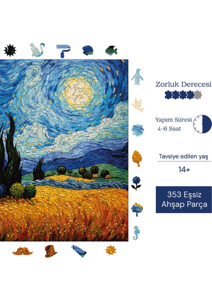 Van Gogh Yıldızlı Gece Reprodüksiyonu Ahşap Puzzle Yetişkin Benzersiz Parçalı Yapboz Puzzle S1-35