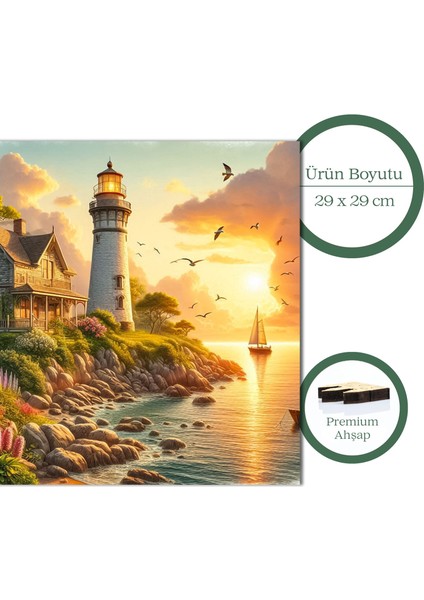 Deniz Fenerinde Gün Batımı Ahşap Puzzle Yetişkin Benzersiz Parçalı Yapboz Puzzle S1-29