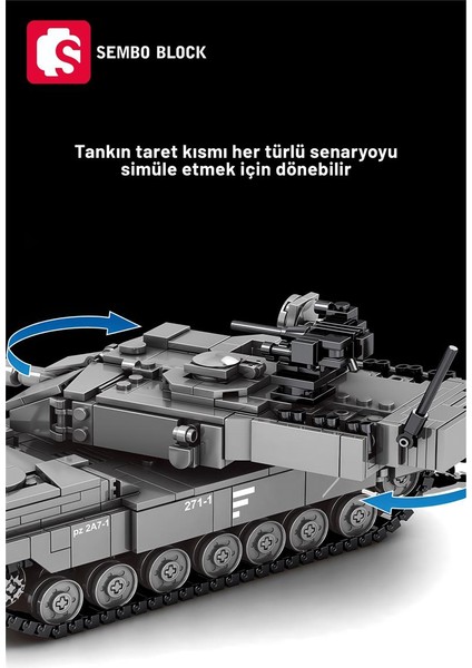 Sembo Block Leopard 2A7+ Ana Muharebe Tankı 898 Parça Yapı Blokları Legoile Uyumlu