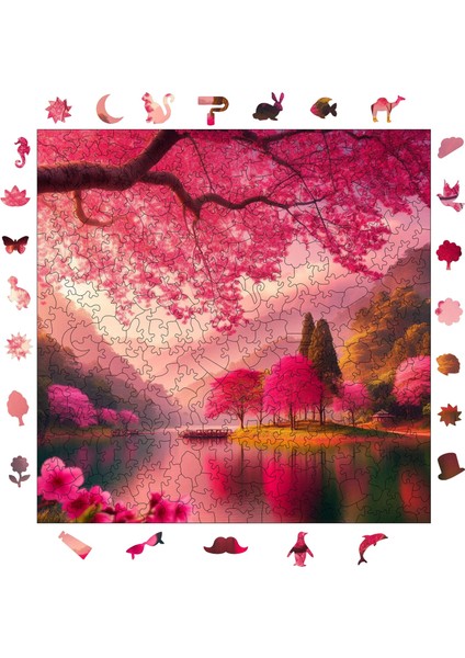 Sakura Huzuru Ahşap Puzzle Yetişkin Benzersiz Parçalı Yapboz Puzzle Yapıştırıcılı S1-25