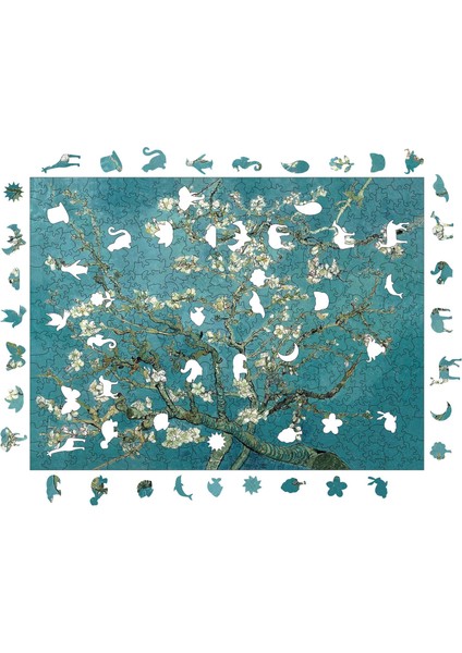 Van Gogh Badem Ağacı Ahşap Puzzle Yetişkin Benzersiz Parçalı Yapboz Puzzle Yapıştırıcılı R1-03