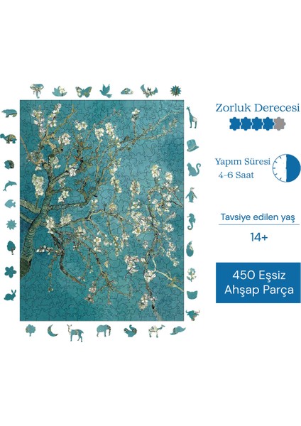 Van Gogh Badem Ağacı Ahşap Puzzle Yetişkin Benzersiz Parçalı Yapboz Puzzle Yapıştırıcılı R1-03