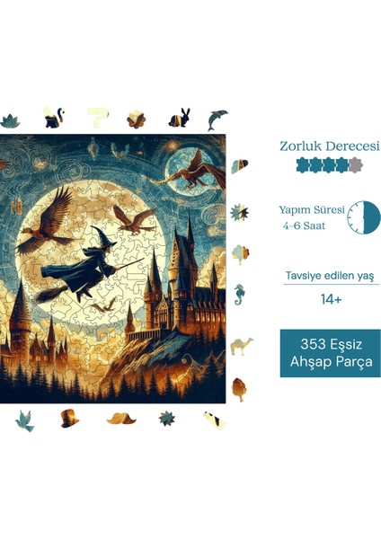 Hogwarts'ın Gizemi Ahşap Puzzle Yetişkin Benzersiz Parçalı Yapboz Puzzle Yapıştırıcılı S1-07