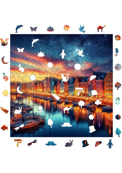 Huzurlu Liman Manzarası Ahşap Puzzle Yetişkin Benzersiz Parçalı Yapboz Puzzle Yapıştırıcılı S1-12