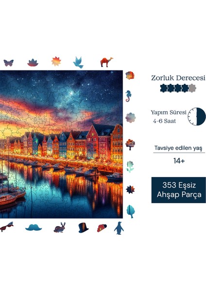 Huzurlu Liman Manzarası Ahşap Puzzle Yetişkin Benzersiz Parçalı Yapboz Puzzle Yapıştırıcılı S1-12