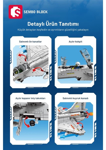 Sembo Block J-10B Savaş Uçağı 757 Parça Yapı Blokları LEGO ile Uyumlu (202228)