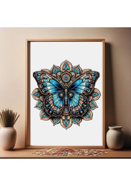 Mandala Kelebeği Ahşap Puzzle Yetişkin Benzersiz Parçalı Yapboz Puzzle Yapıştırıcılı Wz-06