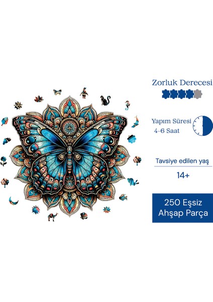 Mandala Kelebeği Ahşap Puzzle Yetişkin Benzersiz Parçalı Yapboz Puzzle Yapıştırıcılı Wz-06