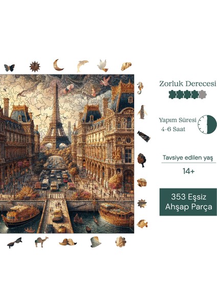 Masalsı Şehir Paris Ahşap Puzzle Yetişkin Benzersiz Parçalı Yapboz Puzzle Yapıştırıcılı S1-16