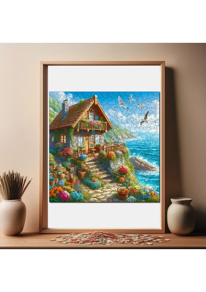 Deniz Kenarında Kır Evi Ahşap Puzzle Yetişkin Benzersiz Parçalı Yapboz Puzzle Yapıştırıcılı S1-24