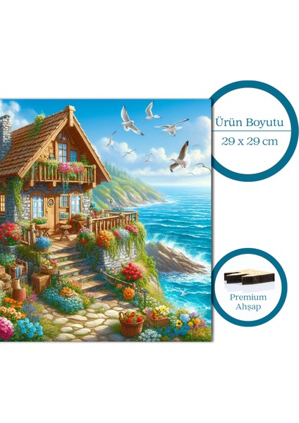 Deniz Kenarında Kır Evi Ahşap Puzzle Yetişkin Benzersiz Parçalı Yapboz Puzzle Yapıştırıcılı S1-24