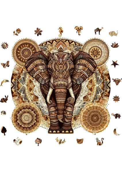 Majestik Mandala Fil Ahşap Puzzle Yetişkin Benzersiz Parçalı Yapboz Puzzle Yapıştırıcılı Wz-04