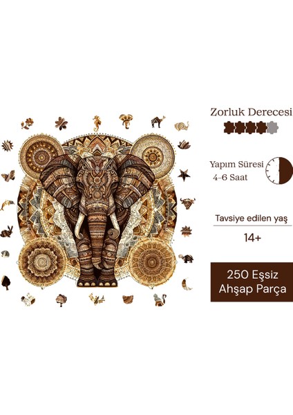 Majestik Mandala Fil Ahşap Puzzle Yetişkin Benzersiz Parçalı Yapboz Puzzle Yapıştırıcılı Wz-04