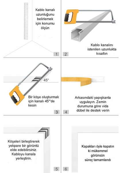 Kablo Kanalı Kaliteli Sağlam Ambalaj 1 Metre (Tüm Boyutlar) Yapışkanlı