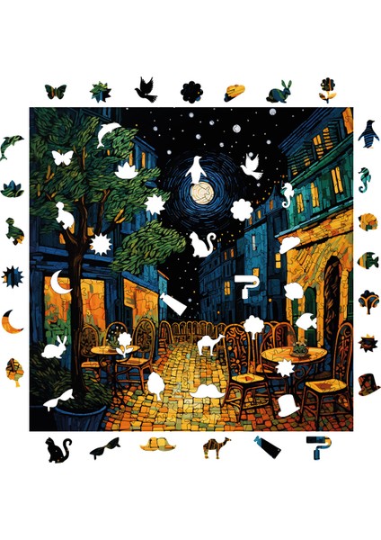 Van Gogh Kafe Terasta Gece Reprodüksiyonu Ahşap Puzzle Yetişkin Benzersiz Parçalı Puzzle S1-32