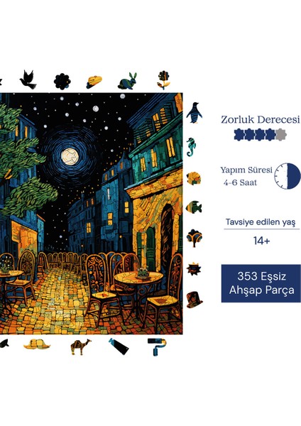 Van Gogh Kafe Terasta Gece Reprodüksiyonu Ahşap Puzzle Yetişkin Benzersiz Parçalı Puzzle S1-32