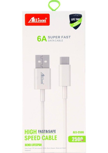 120W Hızlı Şarj ve Data Kablosu Type-A To Type-C – Extra Dayanıklı 2.5m