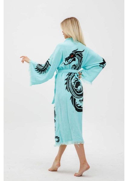 Elif Towels Renkli Grup  Ejderha Desenli Kimono Kaftan