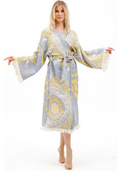 Elif Towels 3 Kat Müslin Kumaş Güneş ve Balık Desen Kimono Kaftan