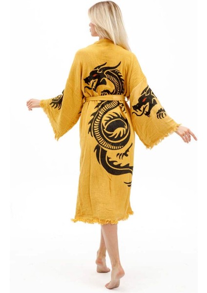 Elif Towels Renkli Grup  Ejderha Desenli Kimono Kaftan