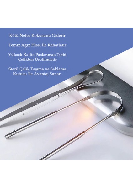 Dil Temizleme Aparatı Dil Sıyırıcı Paslanmaz Çelik Ağız Bakım Plak Fırçası 3 Lü Steril Taşıma Kutulu Tıbbi Çelik Özel Set indirimleri