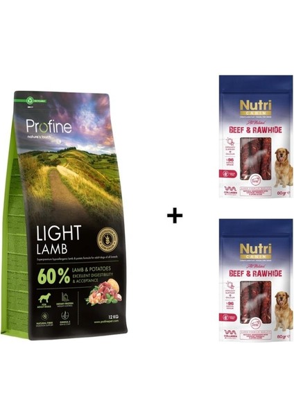 Light Glutensiz Kuzulu Köpek Maması 12 kg + 2 Adet Nutri Canin Rawhide Dana Eti Sarılı Kemik Köpek Ödülü 80 gr