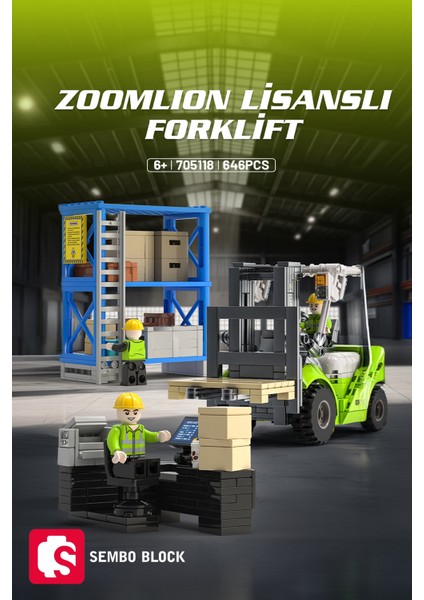 Sembo Block Zoomlion Lisanslı Forklift 646 Parça Yapı Blokları LEGO ile Uyumlu (705118)