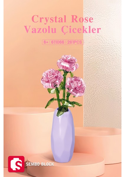 Crystal Rose Vazolu Dekoratif Güller 261 Parça Yapı Blokları ile Uyumlu (611066) fiyatları