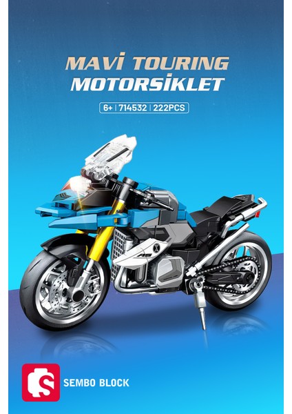 Mavi Touring Motorsiklet 222 Parça Yapı Blokları LEGO ile Uyumlu (714532)