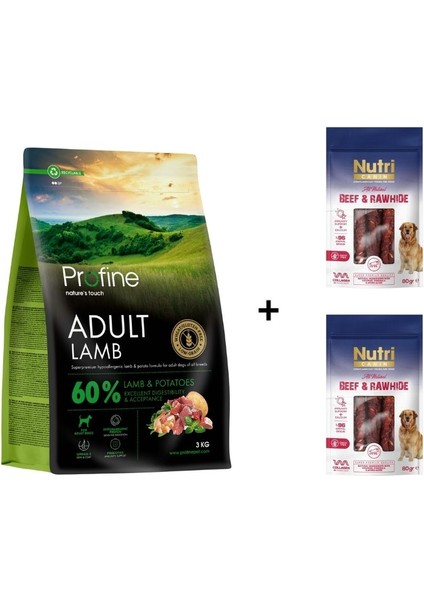 Lamb Glutensiz Kuzulu Yetişkin Köpek Maması 3 kg + 2 Adet Nutri Canin Rawhide Dana Eti Sarılı Kemik Köpek Ödülü 80 gr