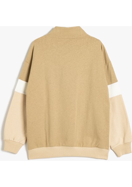 Sweatshirt Dik Yaka Yarım Fermuarlı Uzun Kollu Renk Bloklu Şardonlu fiyatları