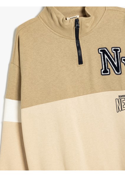 Sweatshirt Dik Yaka Yarım Fermuarlı Uzun Kollu Renk Bloklu Şardonlu modelleri