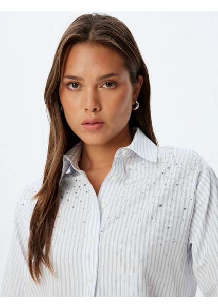 Taşlı Poplin Gömlek Klasik Yaka Uzun Kollu Regular Fit