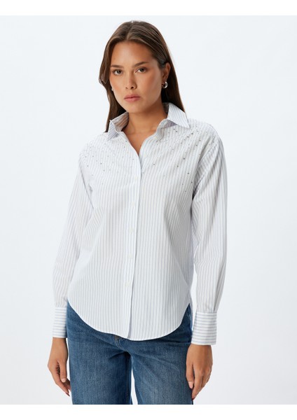 Taşlı Poplin Gömlek Klasik Yaka Uzun Kollu Regular Fit modelleri