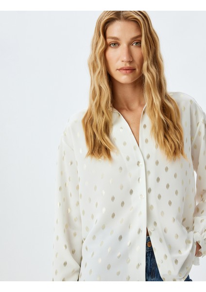 Parlak Puantiye Desenli Uzun Kollu Gömlek