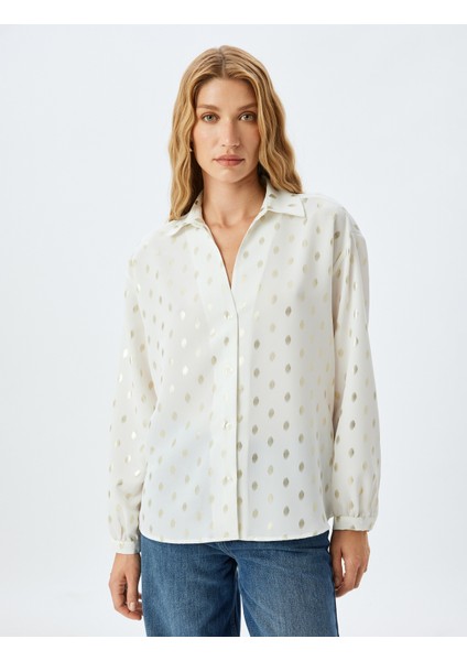 Parlak Puantiye Desenli Uzun Kollu Gömlek modelleri