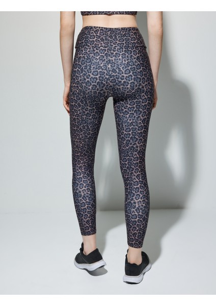 Spor Tayt Yüksek Bel Yumuşak Tuşe Leopar Baskılı Skinny Fit fırsatları