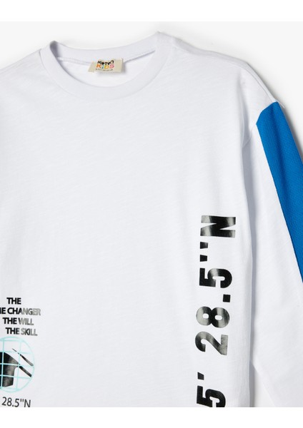 Oversize Tişört Slogan Baskılı Uzun Kollu Bisiklet Yaka Pamuklu modelleri