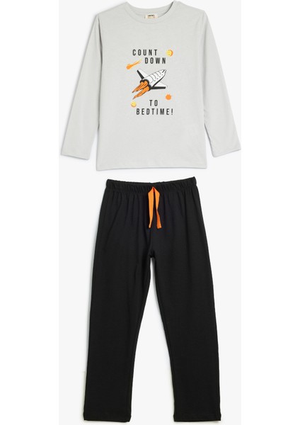 Pijama Takımı Roket Baskılı Pamuklu