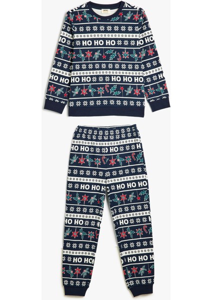 Pamuku Pijama Takımı Yılbaşı Temalı Baskılı Uzun Kollu 2 Parça