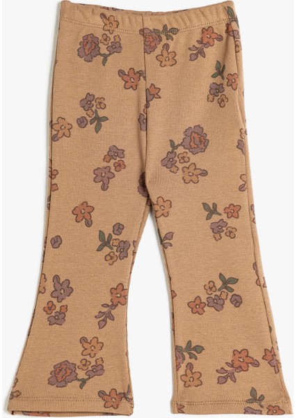 Ispanyol Paça Tayt Çiçek Baskılı Ribanalı Pamuklu