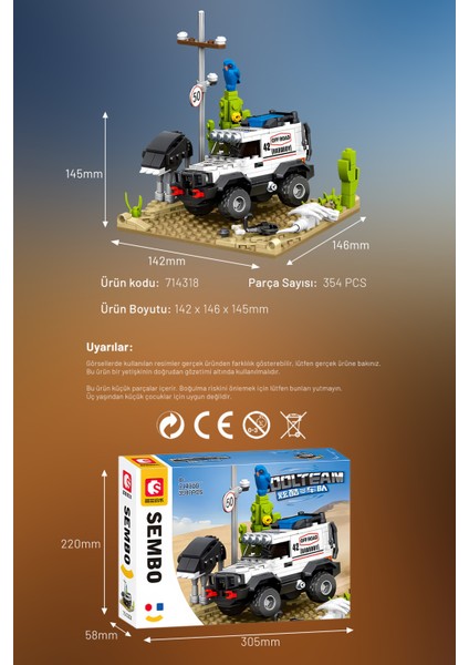 Sembo Block Cool Convoy Desert Off-Road 354 Parça Yapı Blokları LEGO ile Uyumlu (714318)