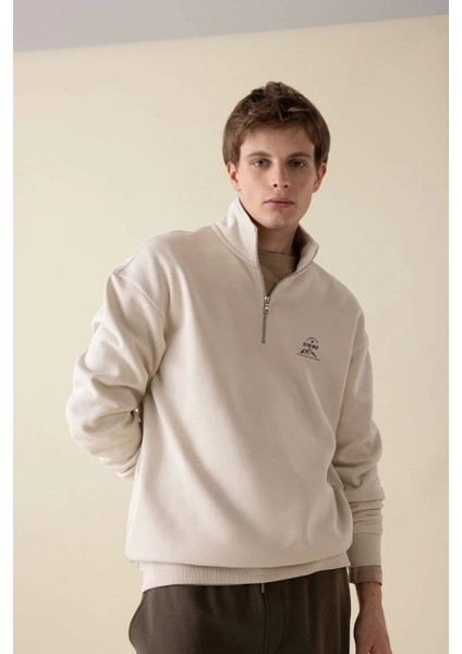 C6132 Comfort Regular Fit Rahat Kalıp Dik Yaka Baskılı Sweatshirt