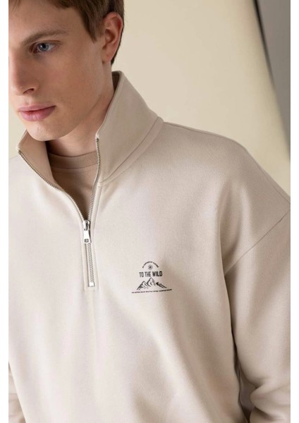 C6132 Comfort Regular Fit Rahat Kalıp Dik Yaka Baskılı Sweatshirt fırsatları