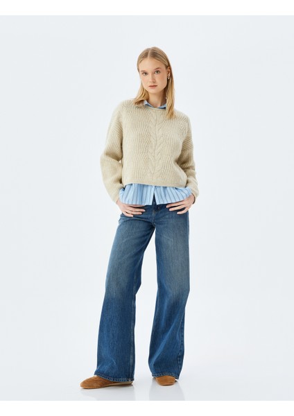 Bisiklet Yaka Saç Örgü Dokulu Rahat Kalıp Triko Kazak fiyatları