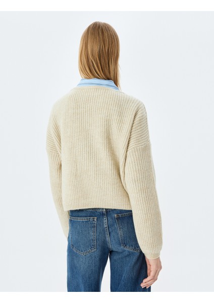 Bisiklet Yaka Saç Örgü Dokulu Rahat Kalıp Triko Kazak fırsatları