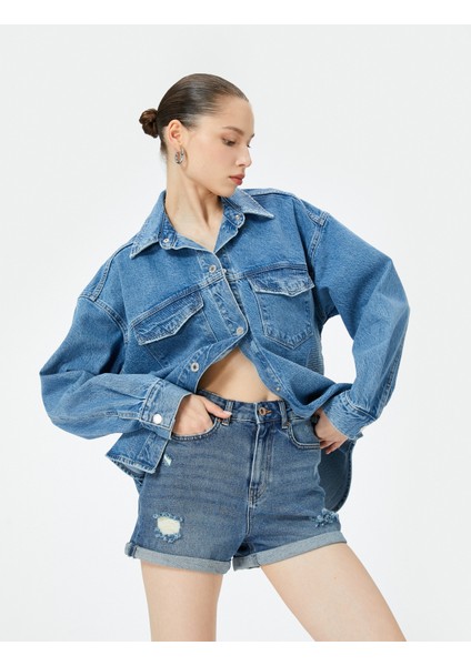 Mini Kot Şort Yüksek Bel Skinny Fit Yıpratılmış Cepli fiyatları