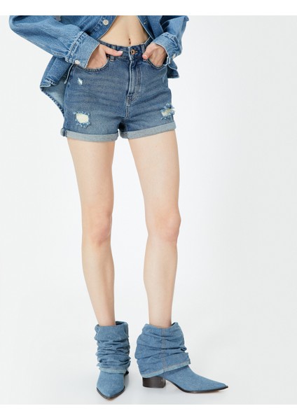 Mini Kot Şort Yüksek Bel Skinny Fit Yıpratılmış Cepli modelleri